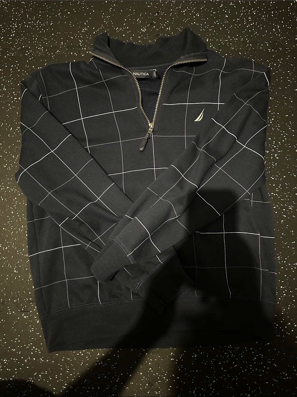 Nautica Men’s Black Quarter-Zip Grid Sweater